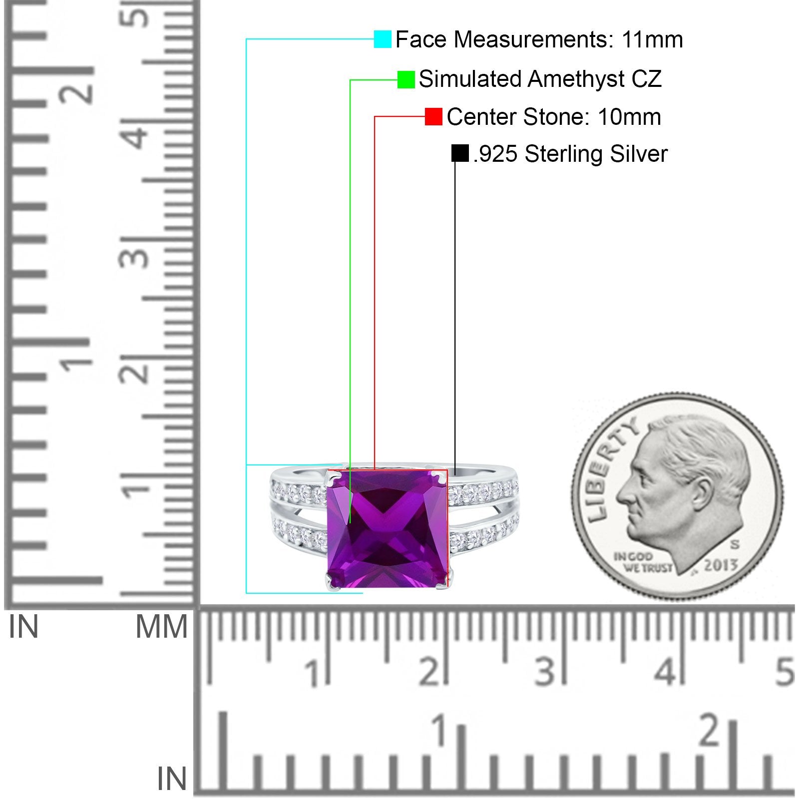 Princess Cut Art Deco Engagement Ring Simulated Amethyst CZ 925 Sterling Silver