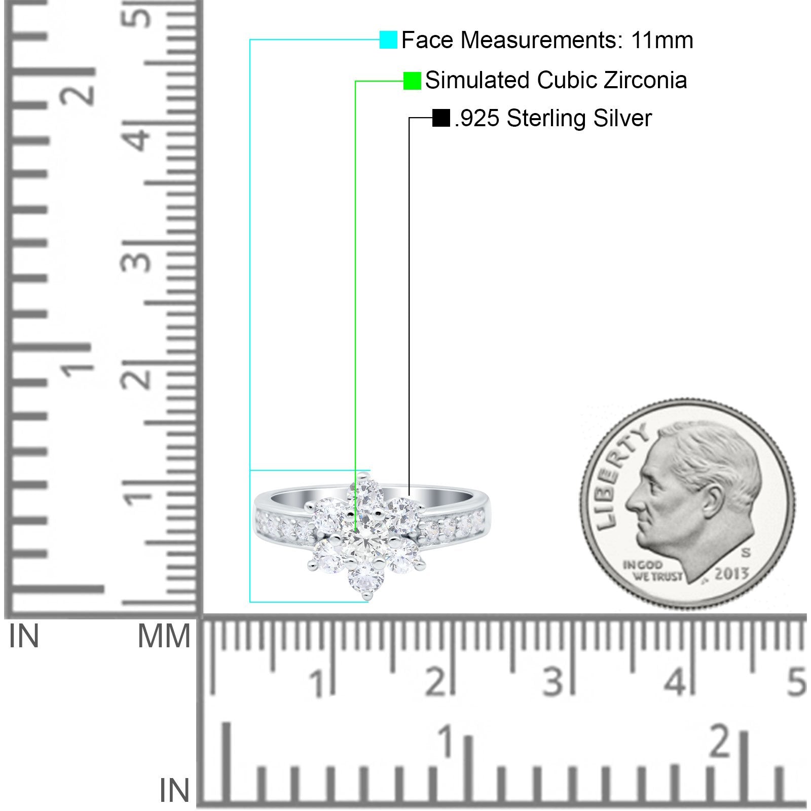 Flower Solitaire Engagement Ring Simulated Cubic Zirconia 925 Sterling Silver