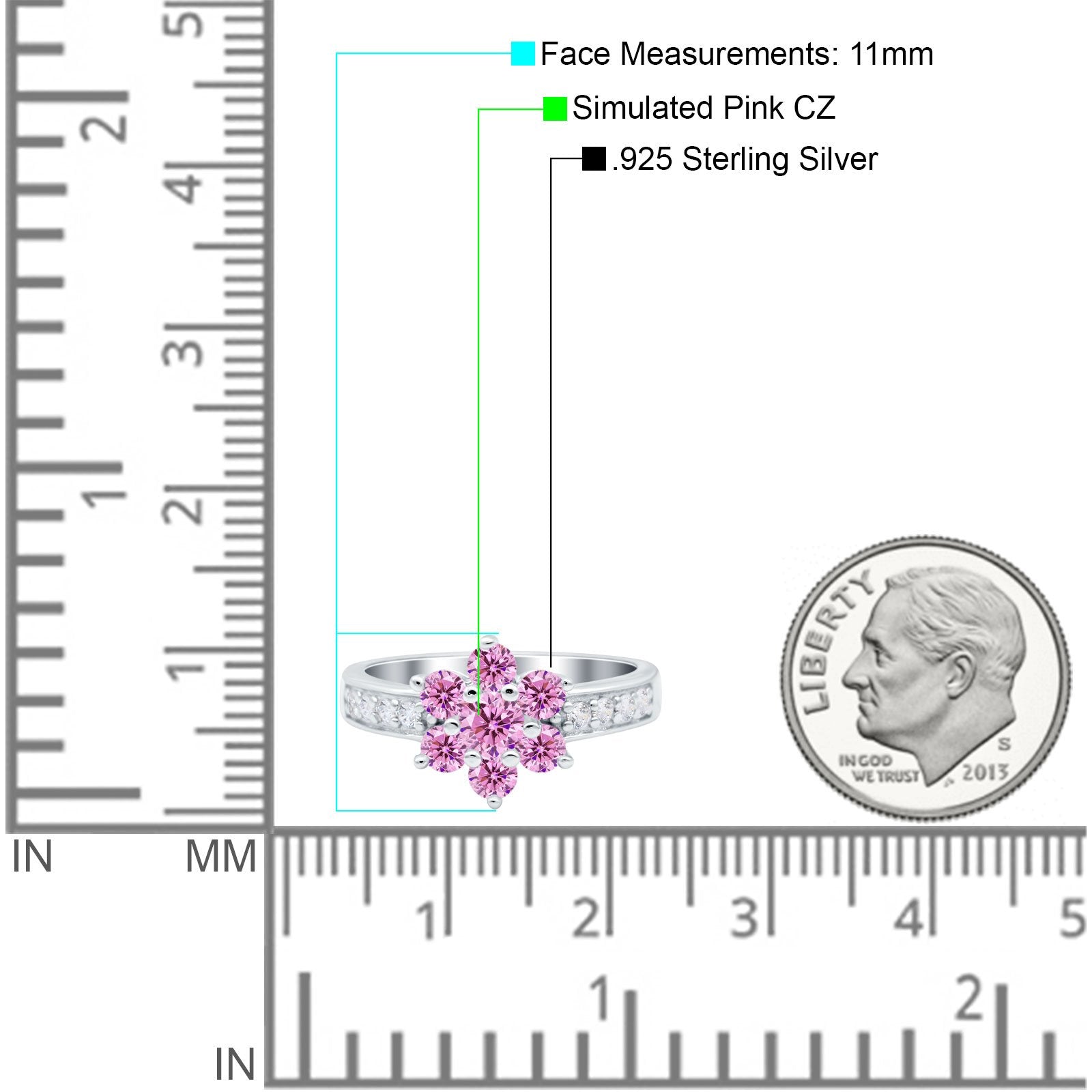 Flower Solitaire Engagement Ring Simulated Pink CZ 925 Sterling Silver