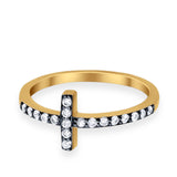 Wedding Eternity Sideways Cross Rings Yellow Tone, Simulated CZ 925 Sterling Silver