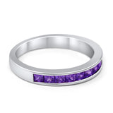 Half Eternity Band Wedding Ring Simulated Amethyst CZ 925 Sterling Silver