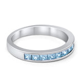 Half Eternity Band Wedding Ring Simulated Aquamarine CZ  925 Sterling Silver