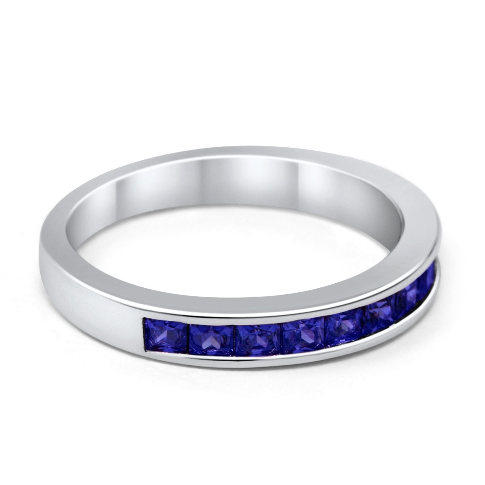 Half Eternity Band Wedding Ring Simulated Blue Sapphire CZ 925 Sterling Silver