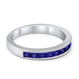 Half Eternity Band Wedding Ring Simulated Blue Sapphire CZ 925 Sterling Silver