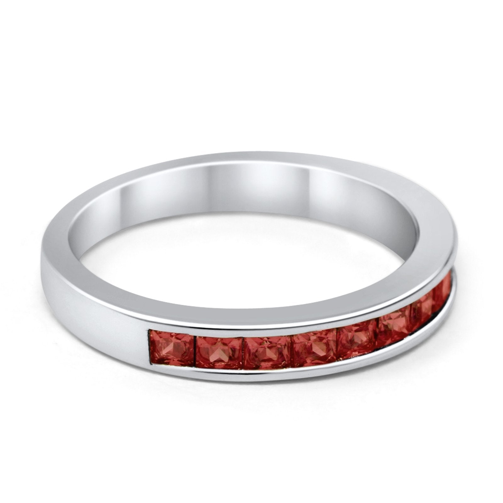 Half Eternity Band Wedding Ring Simulated Garnet CZ 925 Sterling Silver