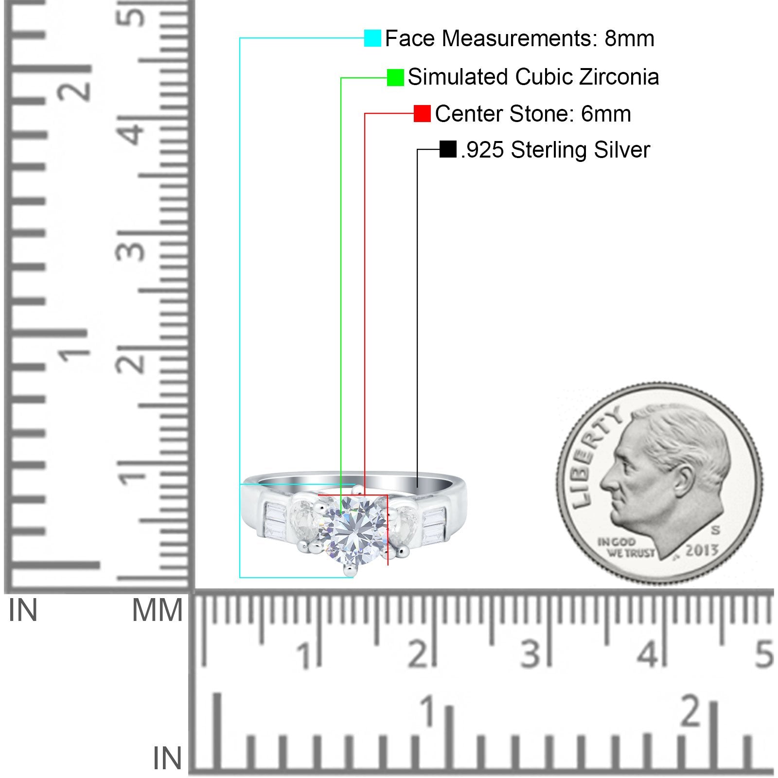 Round Wedding Ring Pear & Baguette Simulated Cubic Zirconia 925 Sterling Silver