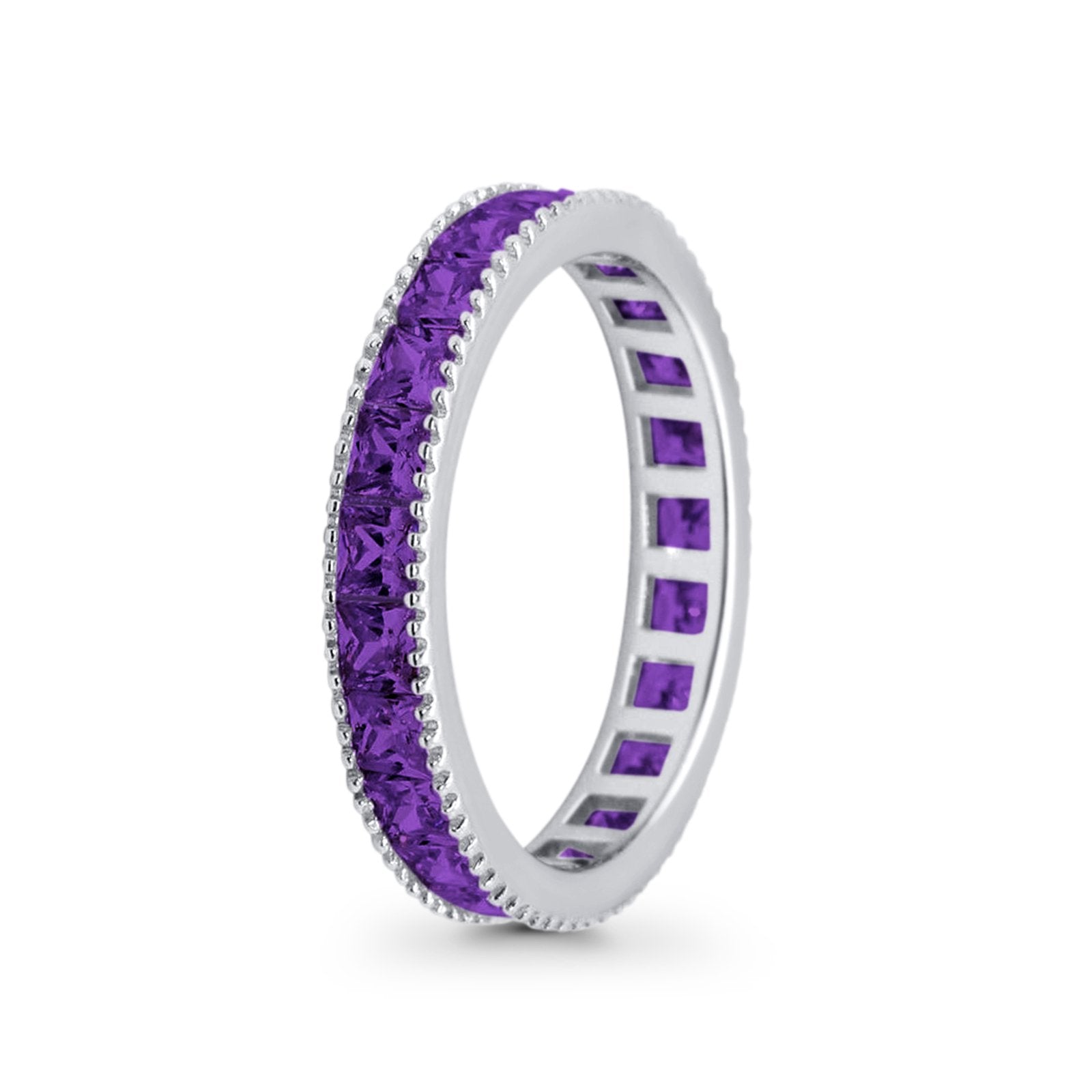 Full Eternity Wedding Band Ring Simulated Amethyst CZ 925 Sterling Silver