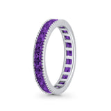 Full Eternity Wedding Band Ring Simulated Amethyst CZ 925 Sterling Silver