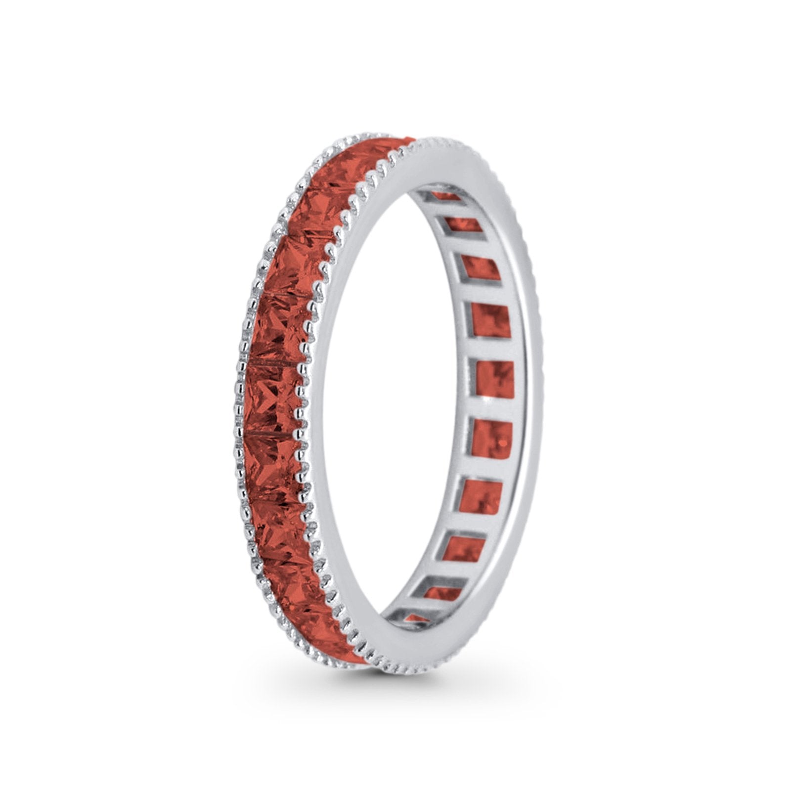 Full Eternity Wedding Band Ring Simulated Garnet CZ 925 Sterling Silver