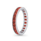 Full Eternity Wedding Band Ring Simulated Garnet CZ 925 Sterling Silver