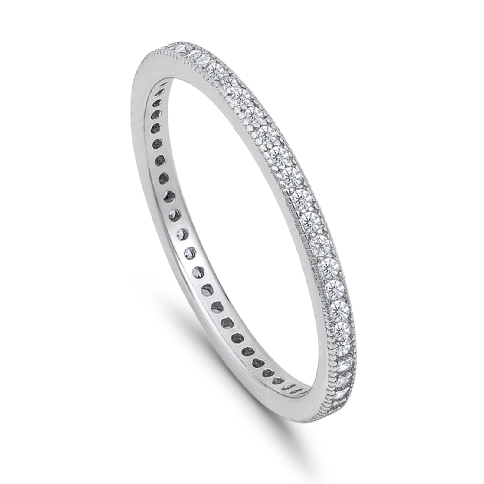 Stackable Full Eternity Wedding Band Rings Simulated CZ 925 Sterling Silver