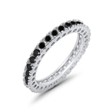 Eternity Wedding Band Rings Round  Simulated Black CZ 925 Sterling Silver