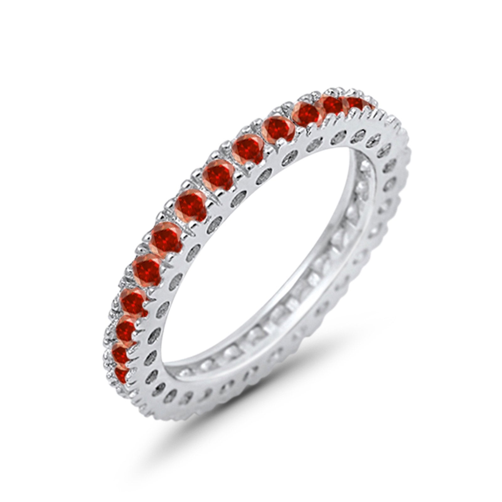Eternity Wedding Band Rings Round  Simulated Garnet CZ 925 Sterling Silver