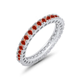 Eternity Wedding Band Rings Round  Simulated Garnet CZ 925 Sterling Silver