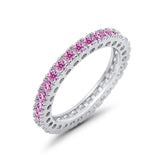 Eternity Wedding Band Rings Round Simulated Pink CZ 925 Sterling Silver