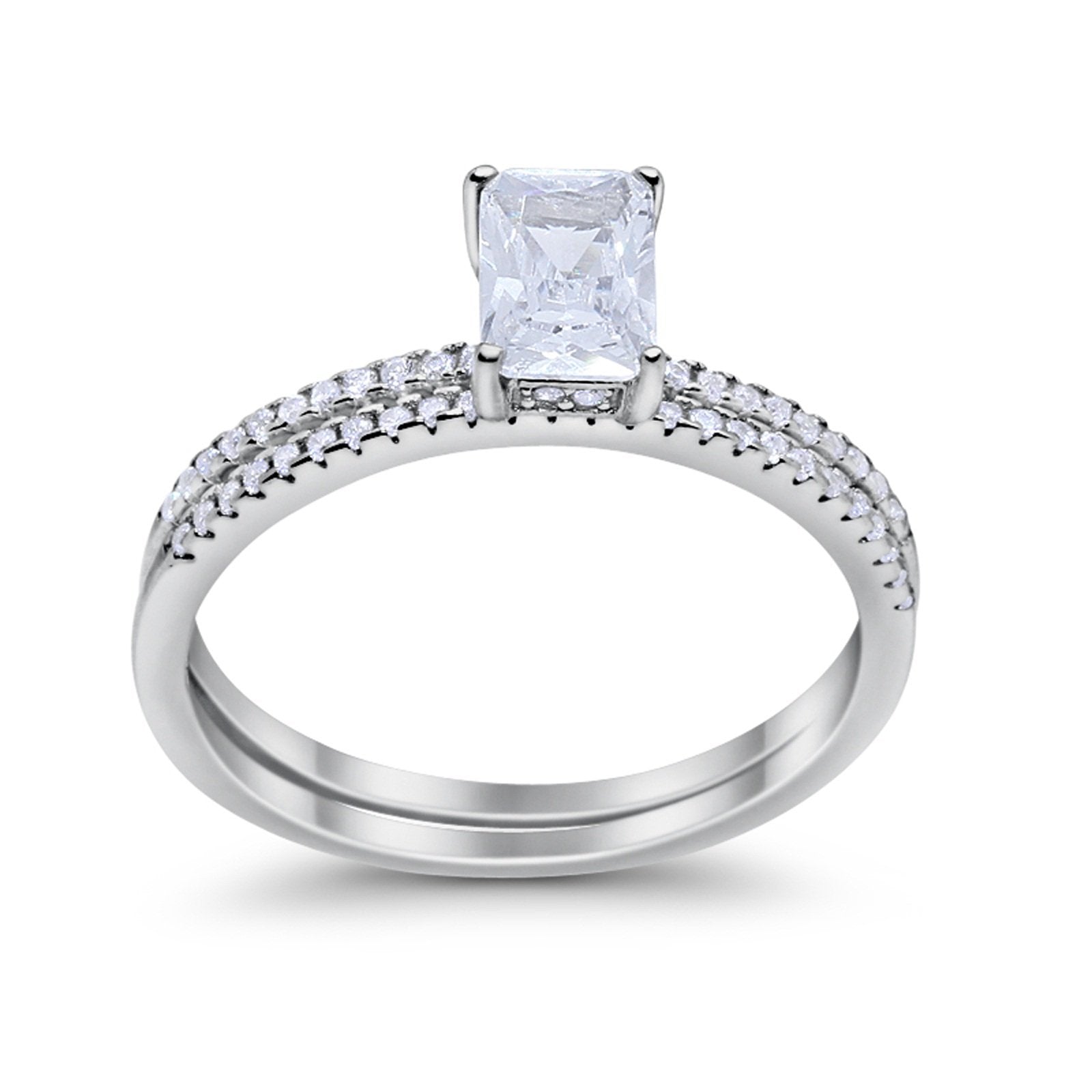 Solitaire Accent Wedding Piece Simulated CZ Rings 925 Sterling Silver