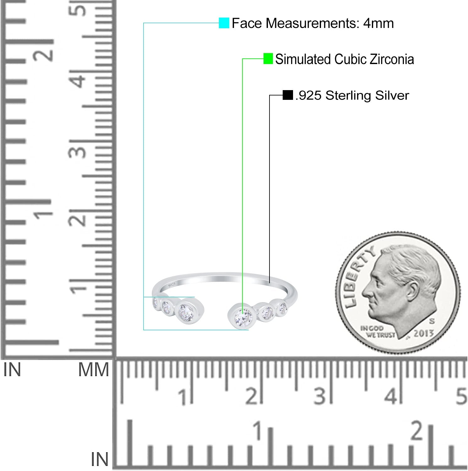 Half Eternity Ring Band Bezel Round Simulated Cubic Zirconia 925 Sterling Silver (4mm)