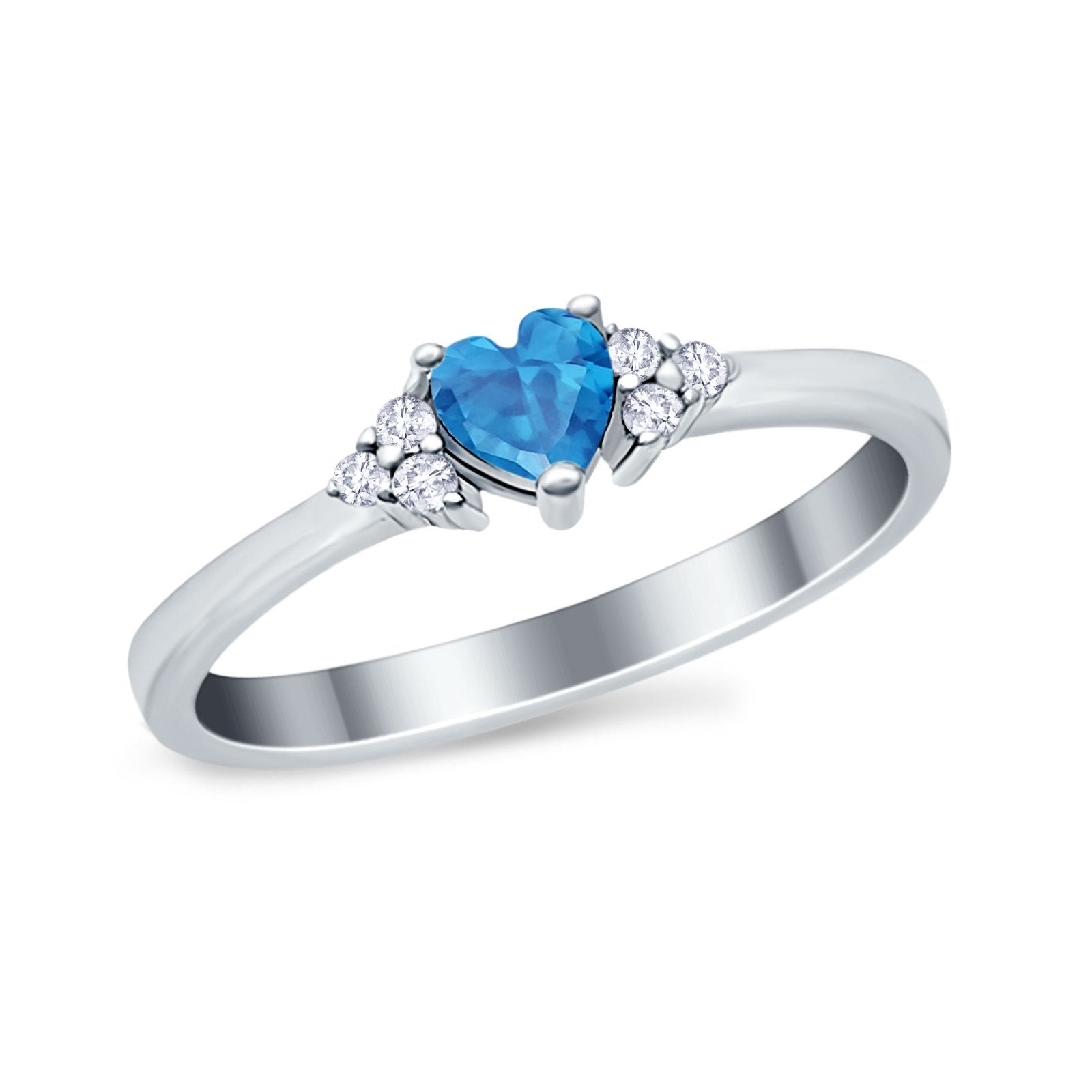 Engagement Heart Promise Ring Round Simulated Blue Topaz CZ 925 Sterling Silver