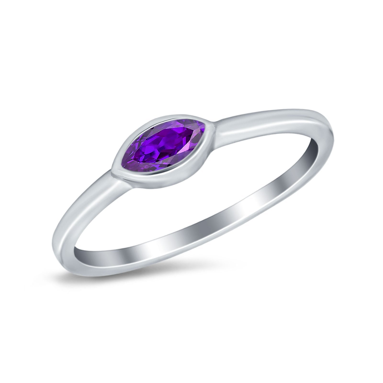 Petite Dainty Wedding Ring Marquise Simulated Amethyst CZ 925 Sterling Silver
