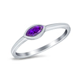 Petite Dainty Wedding Ring Marquise Simulated Amethyst CZ 925 Sterling Silver