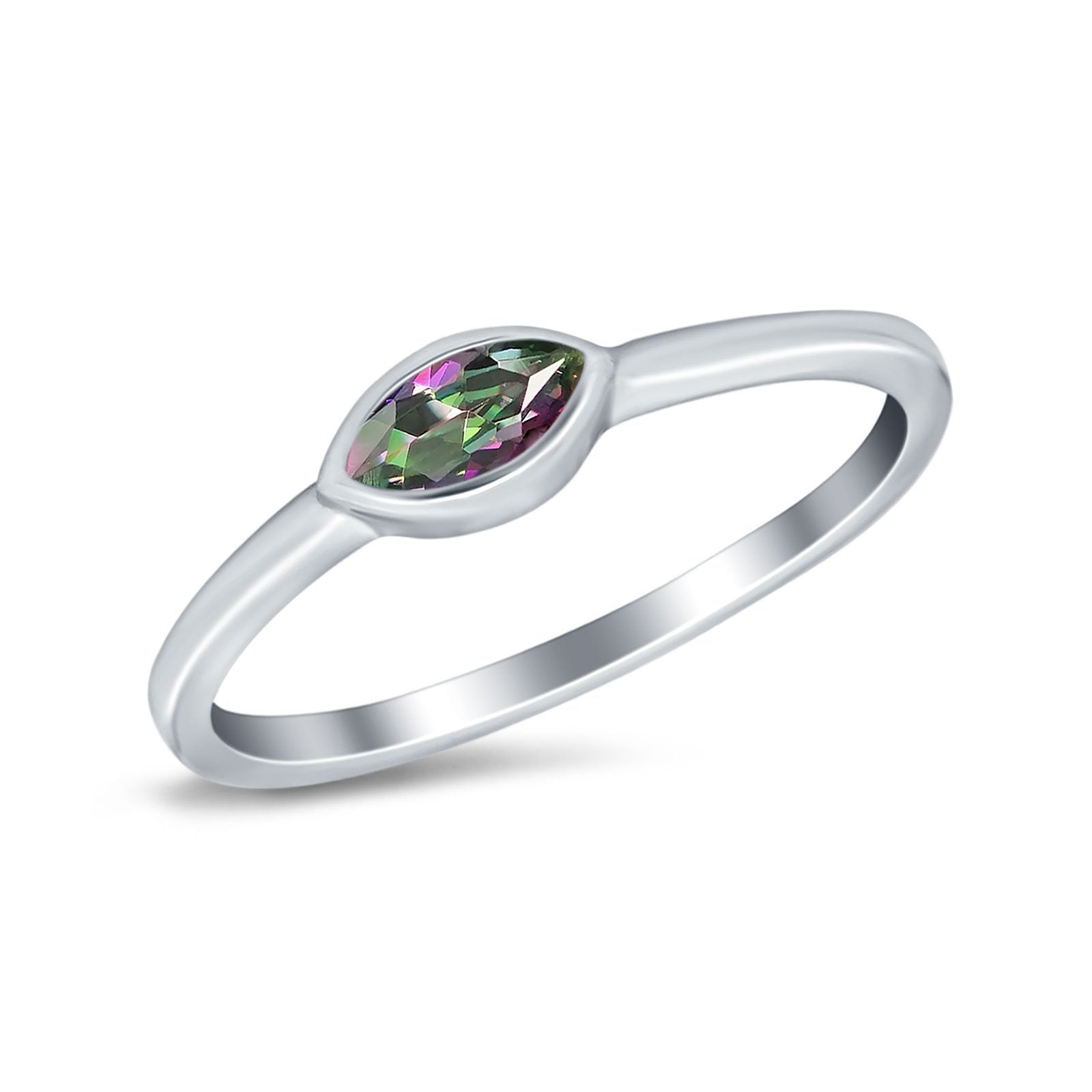 Petite Dainty Wedding Ring Marquise Simulated Rainbow CZ 925 Sterling Silver