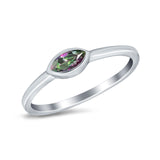 Petite Dainty Wedding Ring Marquise Simulated Rainbow CZ 925 Sterling Silver