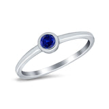 Petite Dainty Wedding Ring Bezel Simulated Blue Sapphire CZ 925 Sterling Silver
