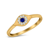 Evil Eye Ring Round Yellow Tone, Simulated Blue Sapphire CZ 925 Sterling Silver