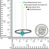 Three Stone Art Deco Engagement Ring Round Black Tone, Simulated Paraiba Tourmaline CZ 925 Sterling Silver