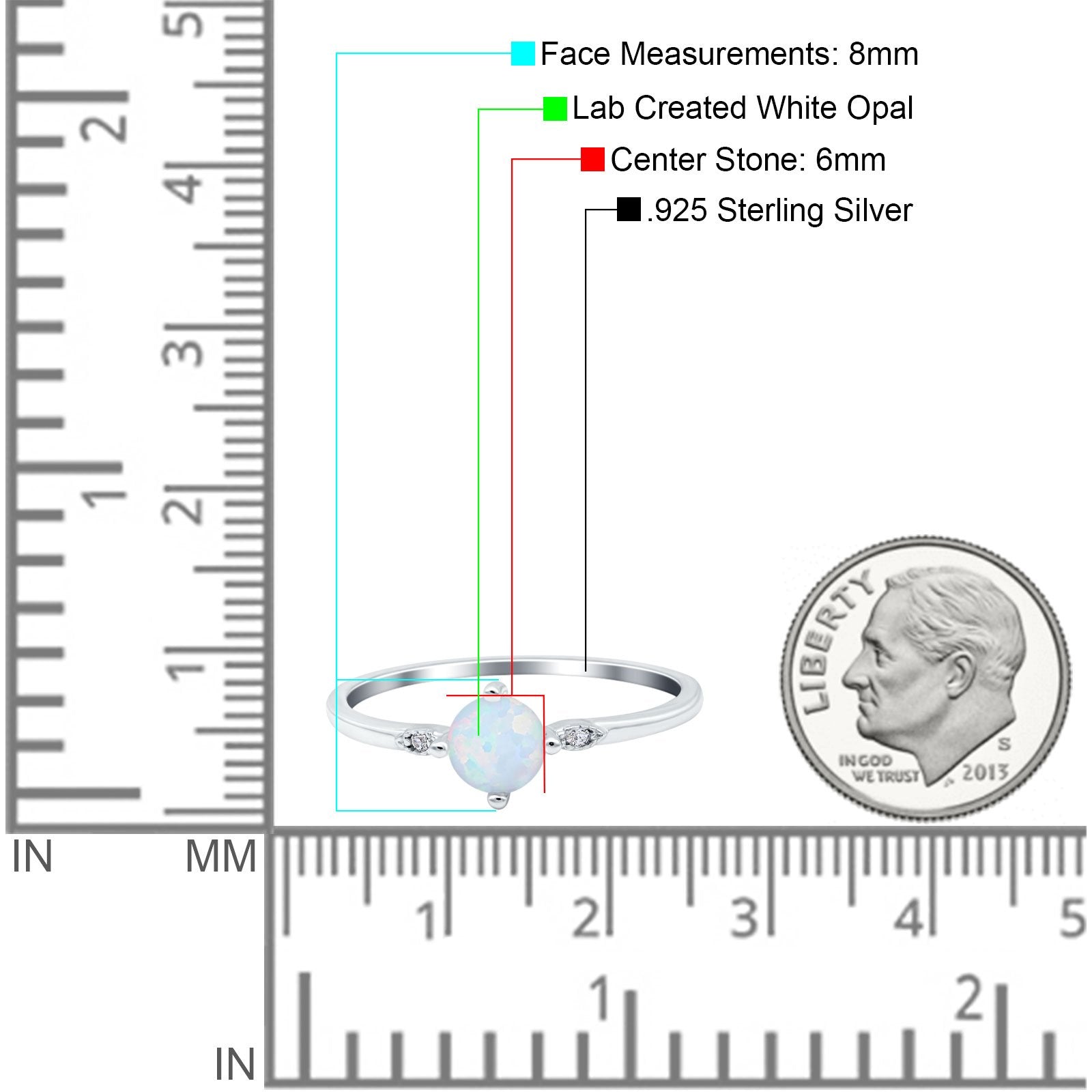 Three Stone Art Deco Engagement Ring Round Lab Created White Opal 925 Sterling Silver