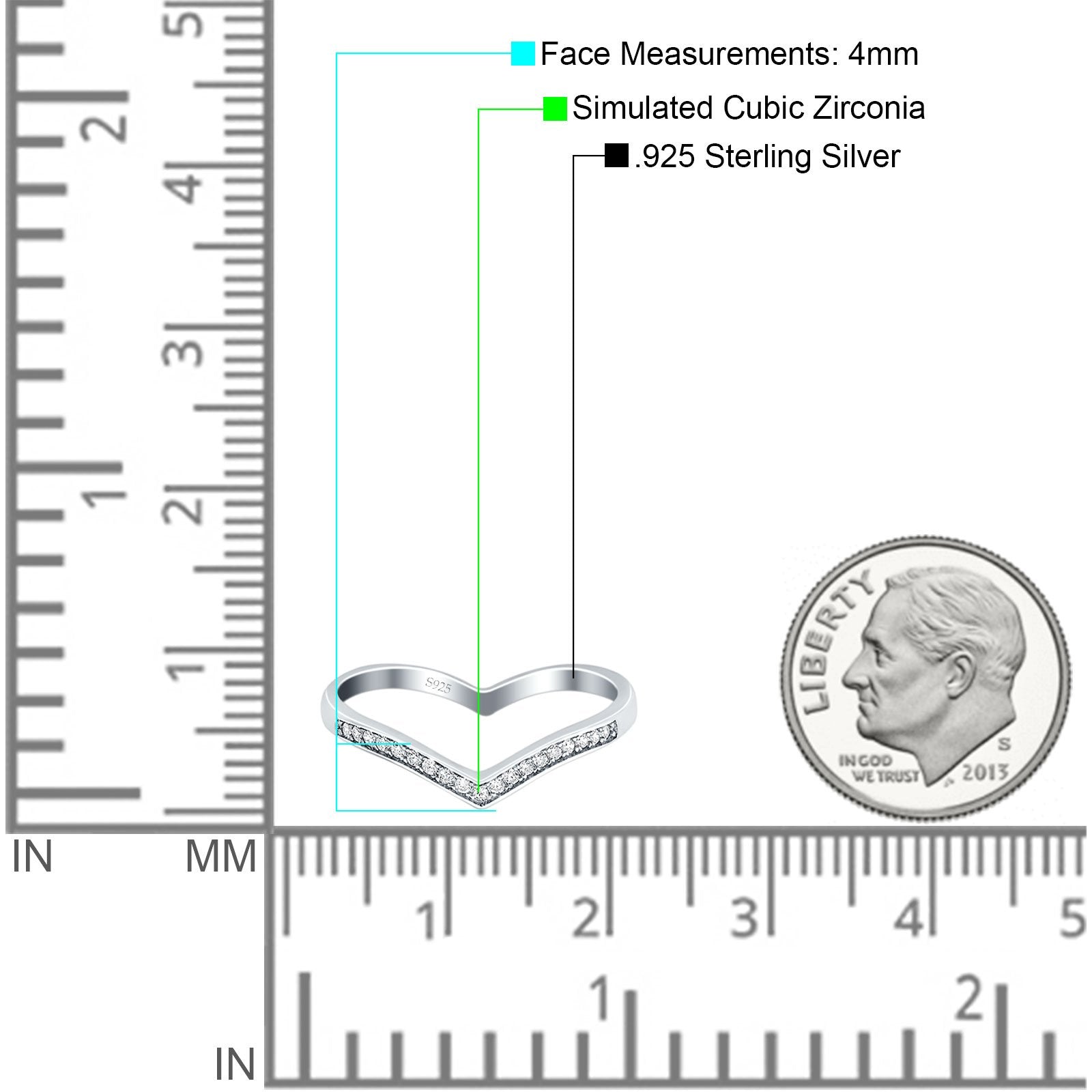 Half Eternity Heart Band Wedding Ring Round Simulated Cubic Zirconia 925 Sterling Silver (4mm)
