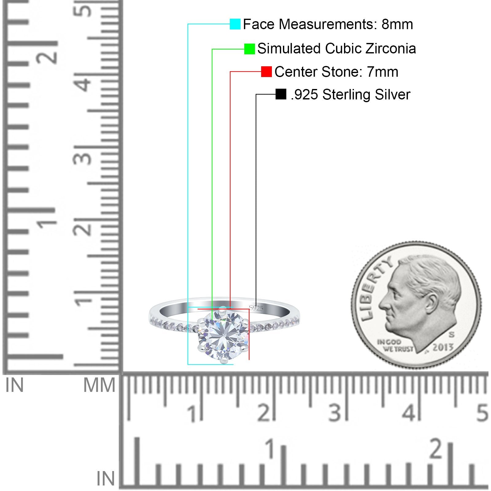 Art Deco Wedding Bridal Ring Round Simulated Cubic Zirconia 925 Sterling Silver