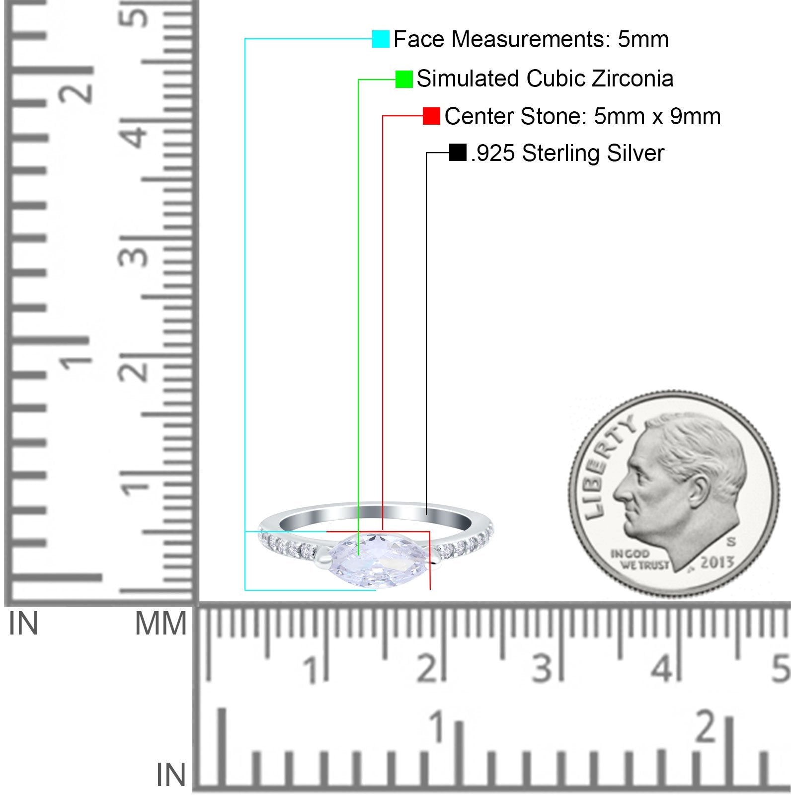 Art Deco Wedding Bridal Ring Marquise Simulated Cubic Zirconia 925 Sterling Silver