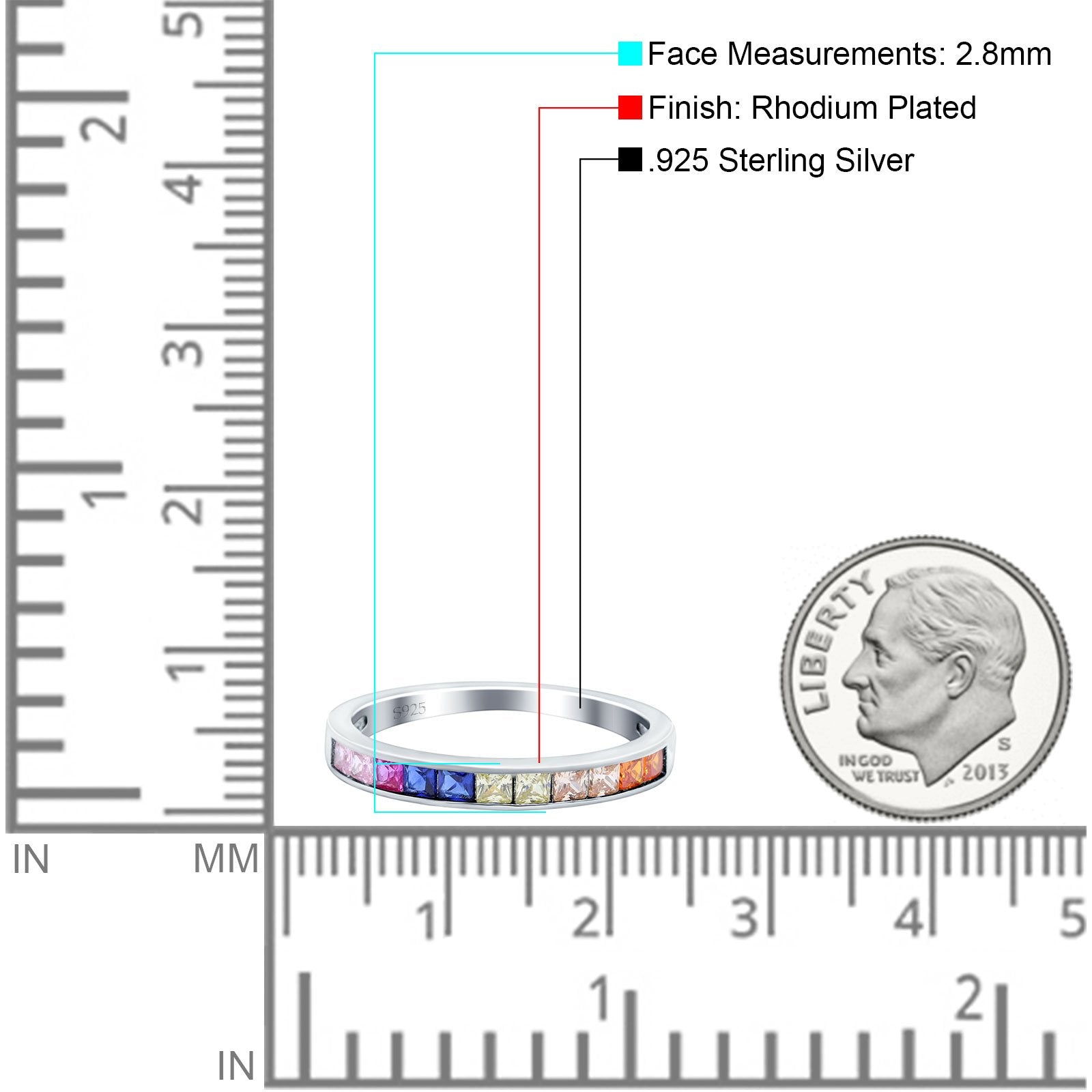 Multiple Color Eternity Ring Wedding Band Princess Simulated CZ 925 Sterling Silver (2.8mm)