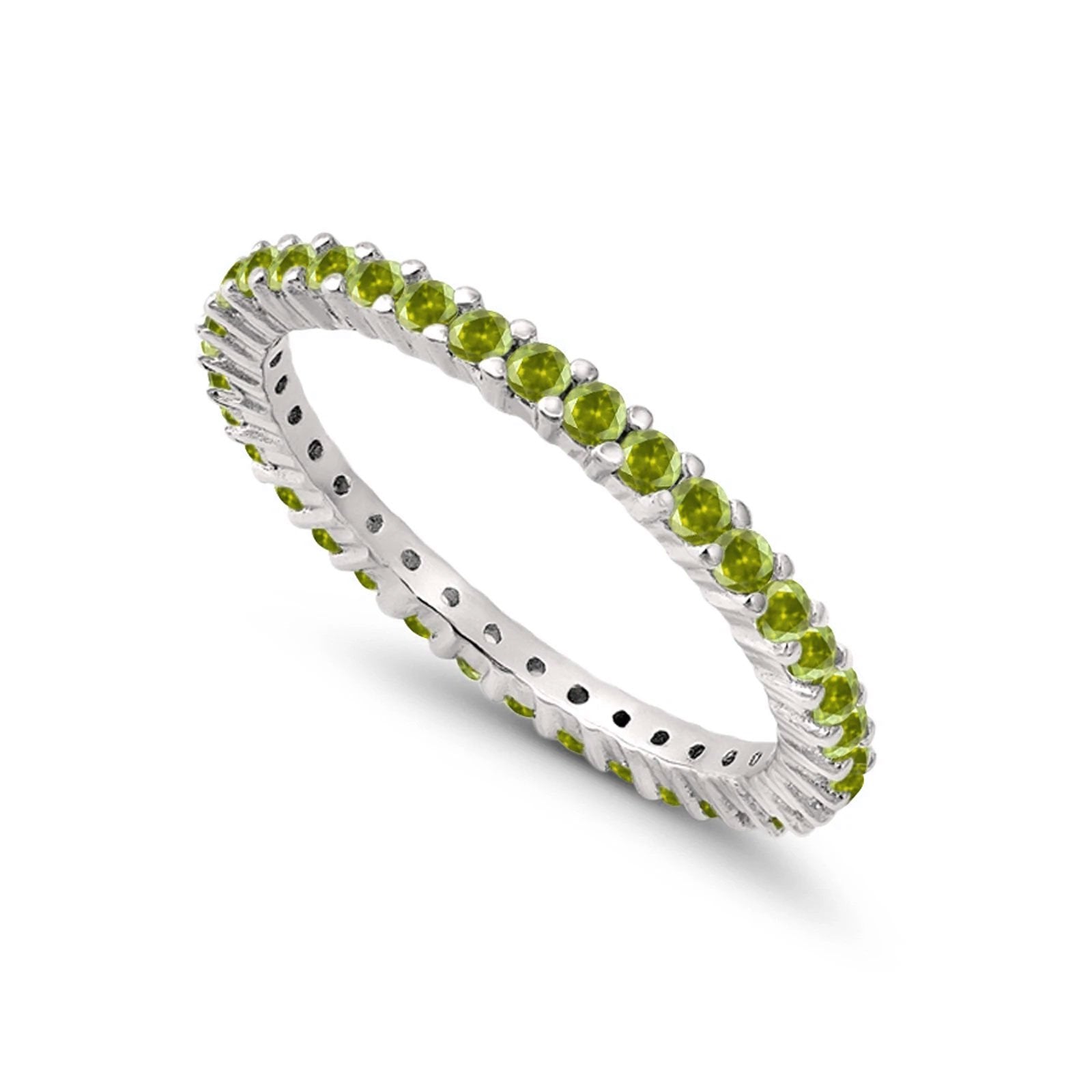 Full Eternity Wedding Round Simulated Peridot CZ Ring 925 Sterling Silver