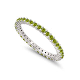 Full Eternity Wedding Round Simulated Peridot CZ Ring 925 Sterling Silver