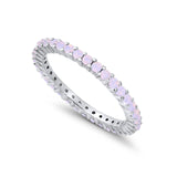 Full Eternity Wedding Round Lab Created White Pinkish Opal Ring 925 Sterling Silver