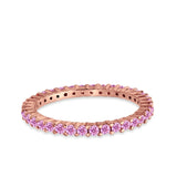 Full Eternity Wedding Round Rose Tone, Simulated Pink CZ Ring 925 Sterling Silver