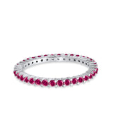 Full Eternity Wedding Band Round Simulated Ruby CZ Ring 925 Sterling Silver