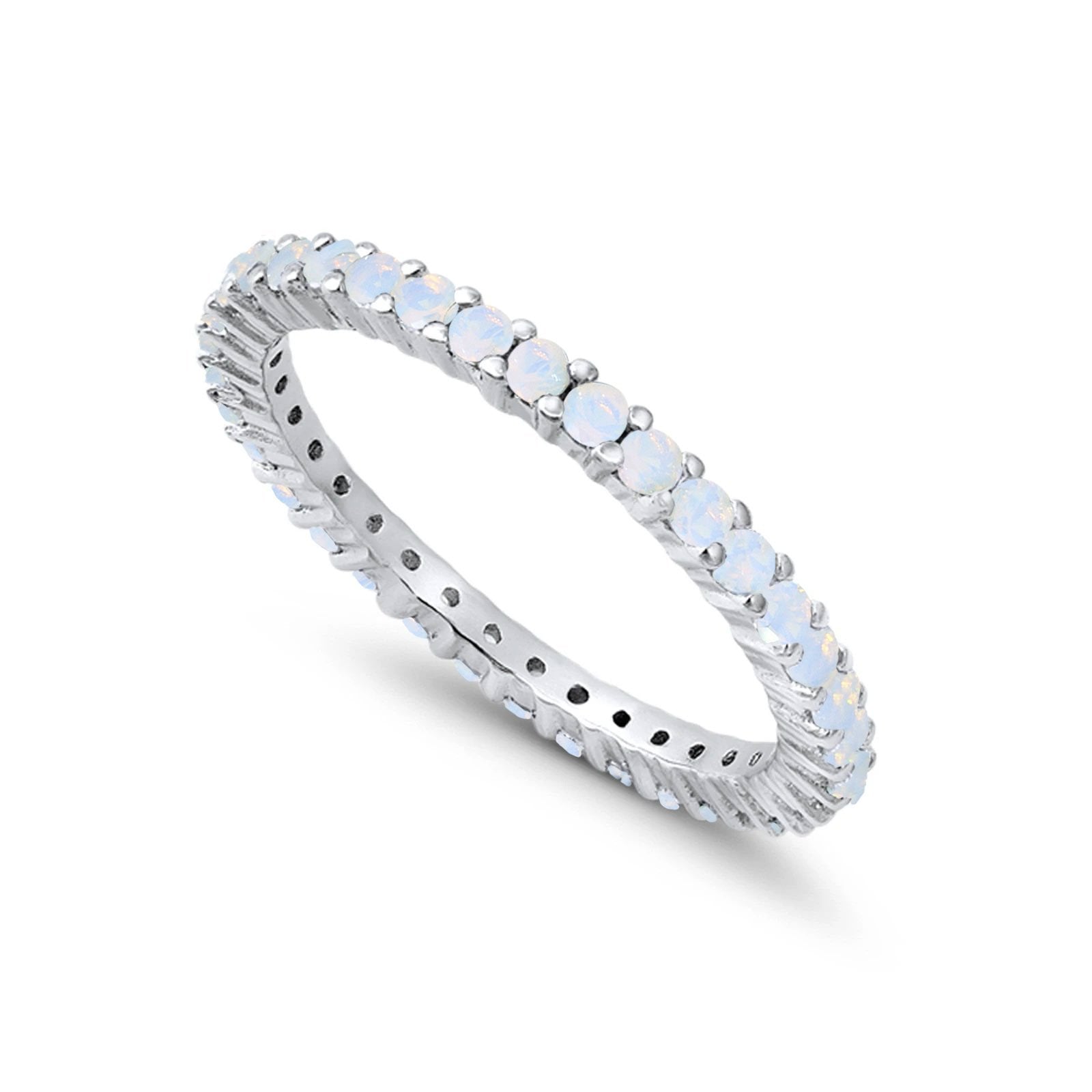 Full Eternity Wedding Round Lab Created White Opal Ring 925 Sterling Silver
