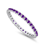 Stackable Ring Round Eternity Simulated Amethyst CZ 925 Sterling Silver