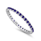 Stackable Ring Round Eternity Simulated Blue Sapphire CZ 925 Sterling Silver