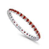 Stackable Ring Round Eternity Simulated Garnet CZ 925 Sterling Silver