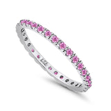 Stackable Ring Round Eternity Simulated Pink CZ 925 Sterling Silver