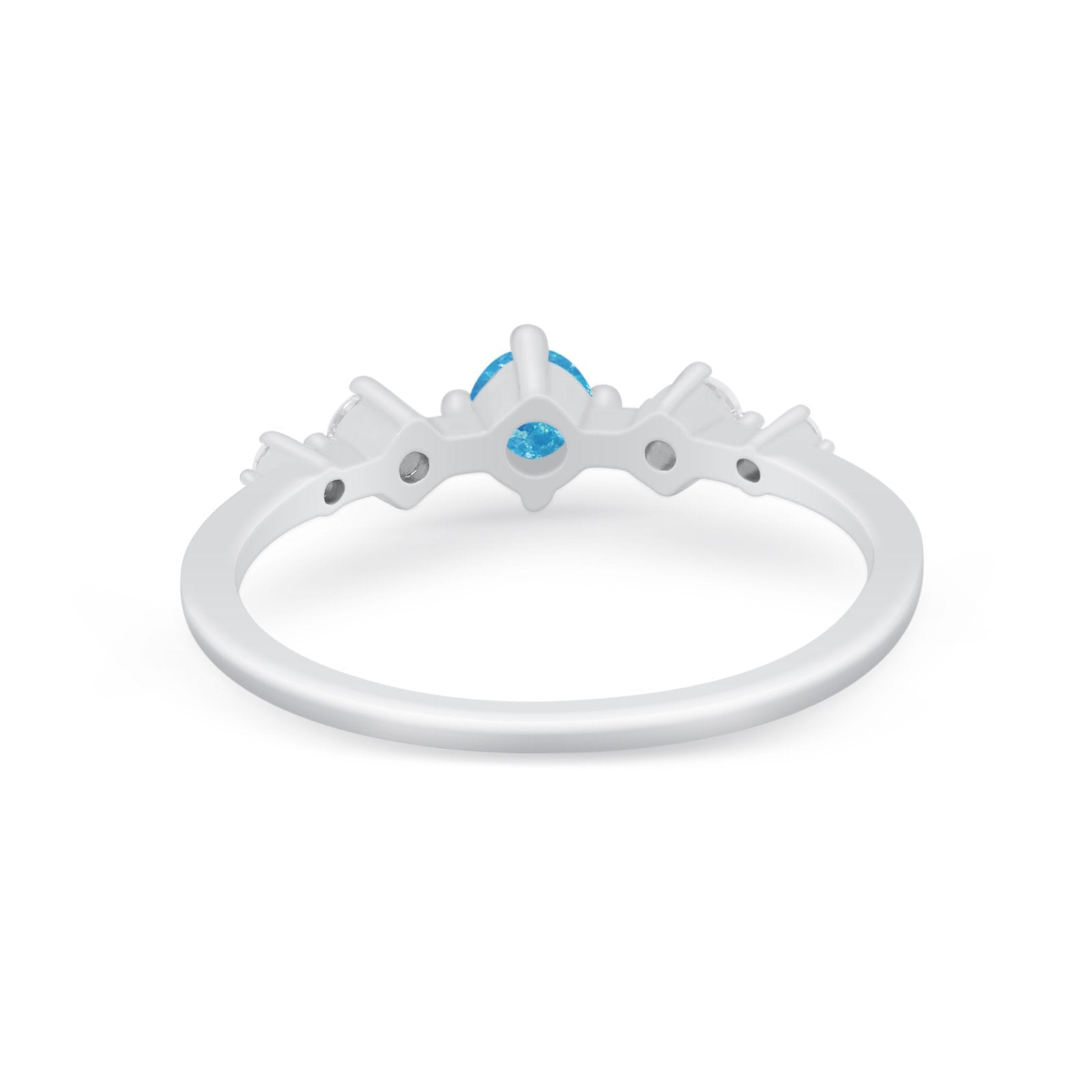 Petite Dainty Fashion Ring Round Lab Created Blue Opal 925 Sterling Silver