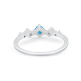 Petite Dainty Fashion Ring Round Lab Created Blue Opal 925 Sterling Silver