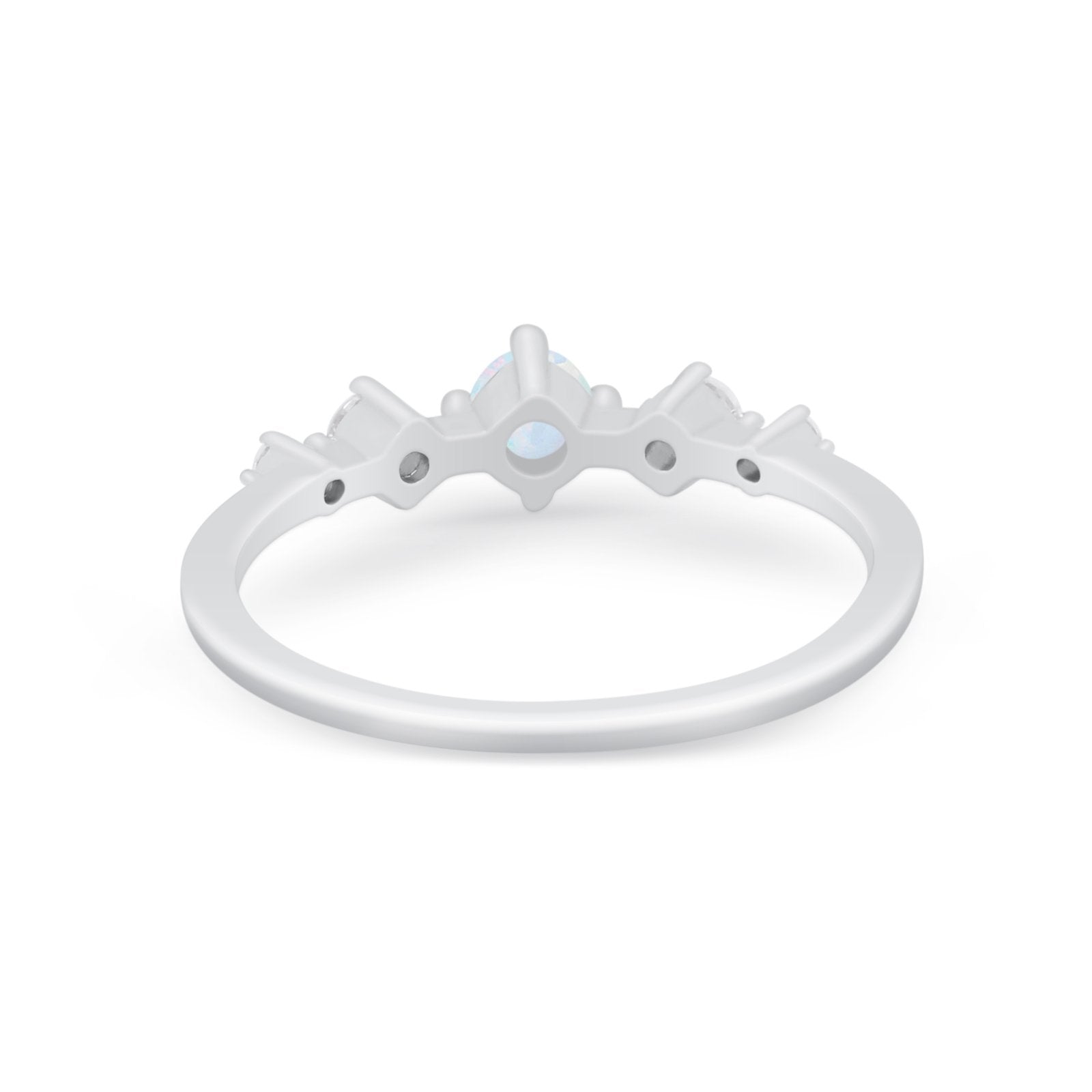 Petite Dainty Fashion Ring Round Lab Created White Opal 925 Sterling Silver