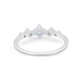 Petite Dainty Fashion Ring Round Lab Created White Opal 925 Sterling Silver