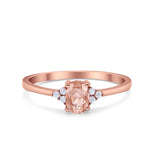Art Deco Oval Engagement Ring Rose Tone, Simulated Morganite CZ 925 Sterling Silver