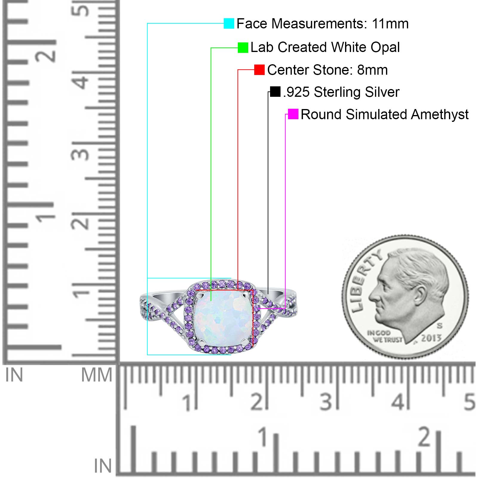 Cushion Wedding Ring Lab Created White Opal 925 Sterling Silver